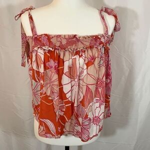 C&C California Red & Pink Floral Cropped Tank